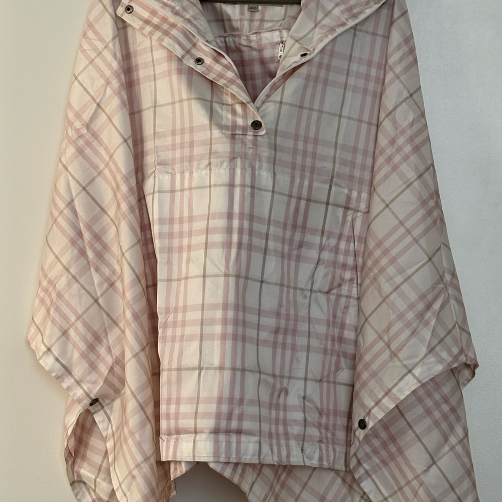 Burberry Pink Plaid Hooded Windbreaker cape/poncho